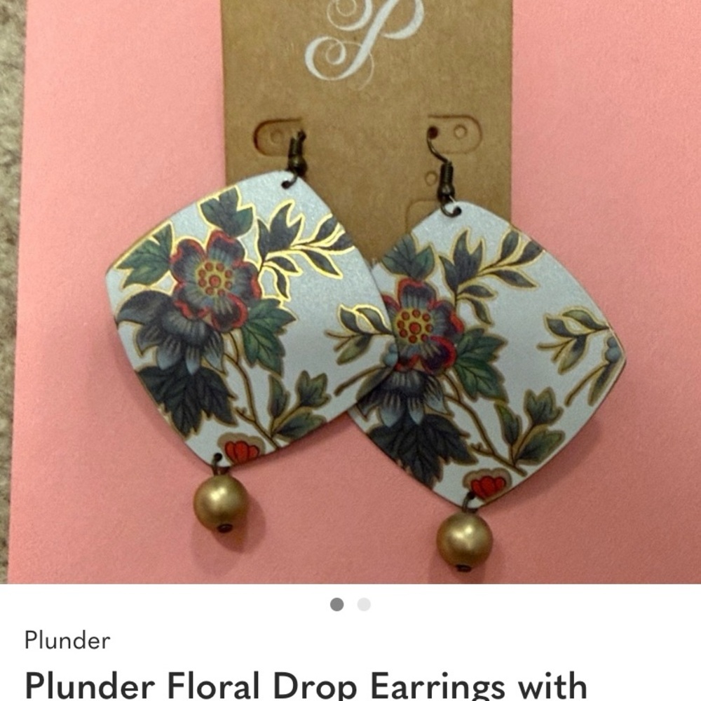 Plunder Floral Drop Earrings in Light Blue, Green & Gold